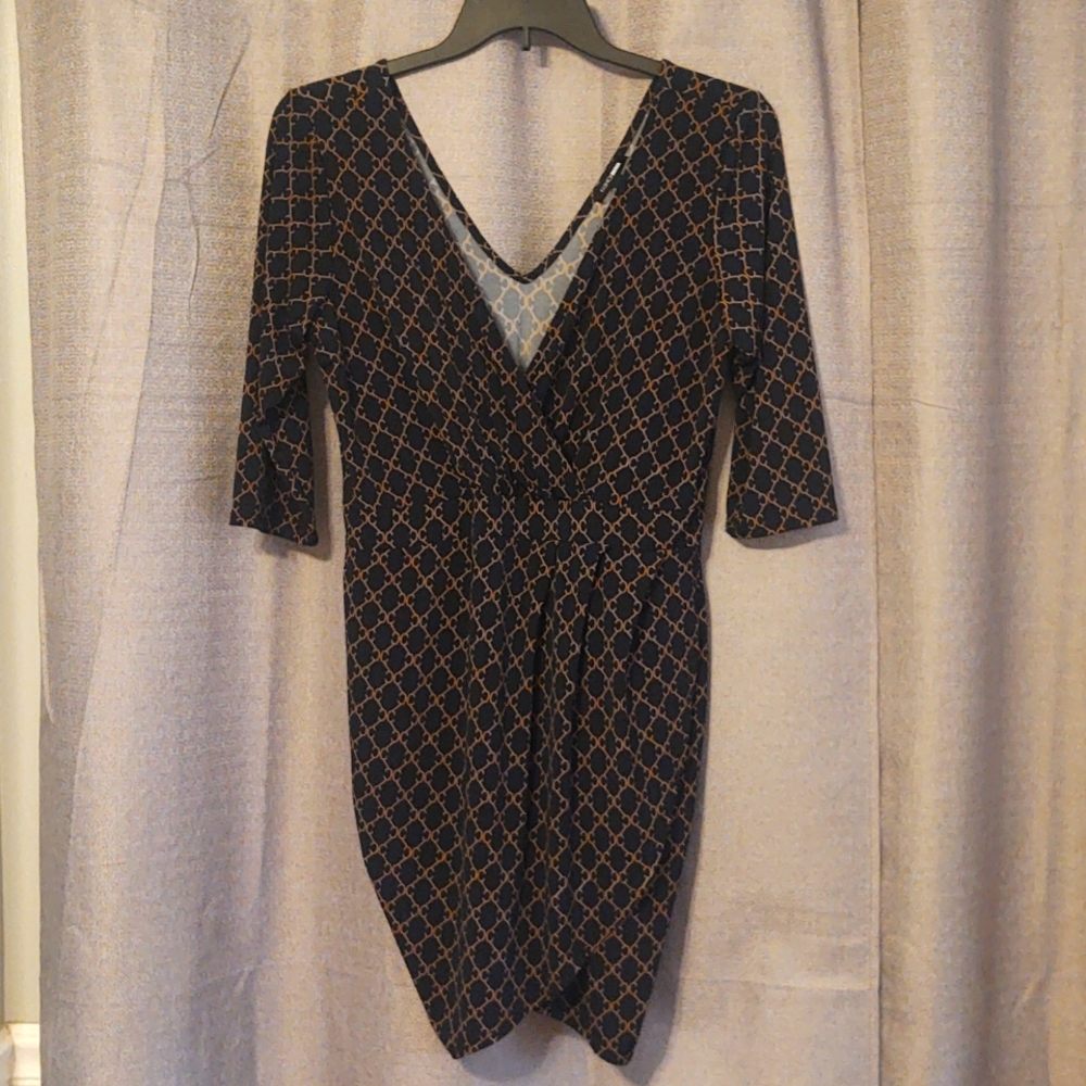 Fashion Nova Bodycon Deep V Navy & Gold dress Sz 1X
